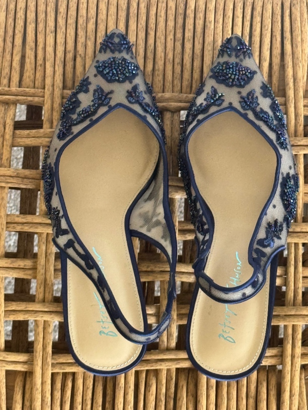 Navy Applique'd Slingback Heels - Picture 2 of 3